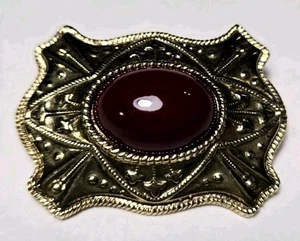 Vtg Gold Tone Brooch Faux Carnelian Pin Oval Stone Vintage Art Nouveau Deco - Picture 1 of 7