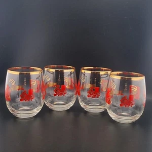 VTG Set 4 MCM Roly Poly Cocktail Glasses Gold Trim Brick Layers/Masonary Workers - Picture 1 of 15
