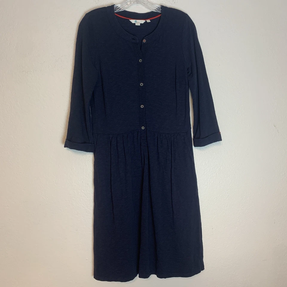 Boden Dress Womens 4R Casual Preppy Classic 3/4 Sleeves 100% Cotton Navy Pockets - Image 1 of 4