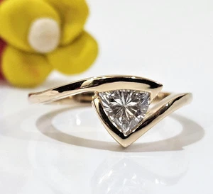 Lab Grown Diamond Engagement Ring Trillion Cut 10K Gold Ring Gifts For Her - Picture 1 of 5