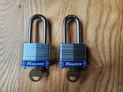 2-PACK Master Lock Keyed Alike Tall Padlocks Steel, Blue Trim - Image 1 of 4