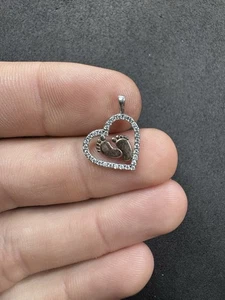 .9g Sterling Silver 925 Two Tone CZ Foot Print Heart Pendant Jewelry lot E - Picture 1 of 8
