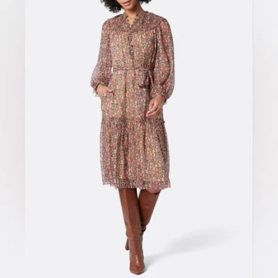 Vestido Joie Peoria Midi de Seda Estampado Floral Tostado Boho Cottagecore Nuevo con Etiquetas Talla Pequeña Foto 1 de 4