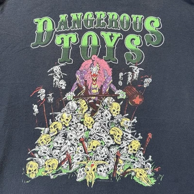 TRUE Vintage DANGEROUS TOYS T-Shirt XL 1989 TOUR Rock Clown BLACK Hanes Soft - Image 1 of 4