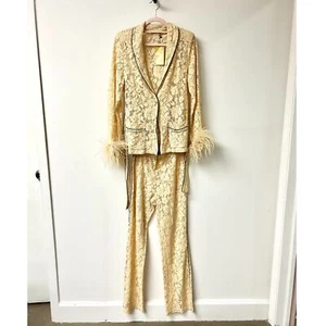 NWT Cioccolato Couture Eliya Luxury Sheer Lace Pajama Two-Set Nude Womens Size S - Picture 1 of 5