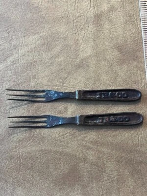 2 Antique J R & Co. U.S.Army Cast Iron Mess Kit Forks - Image 1 of 4