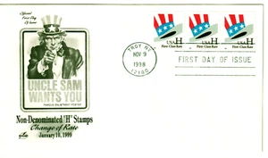 US Uncle Sam "H" Stamp ArtCraft First Day of Issue FDC COIL PNC Strip of 3 - Picture 1 of 1
