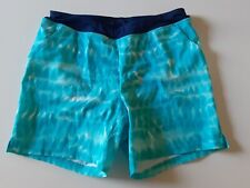 NWT Lands End girls size XL 14-16 lined swim shorts blue tie dye wave pockets