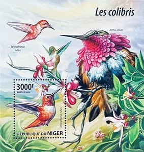 NIGER HUMMIGBIRDS STAMPS SOUVENIR SHEET 2015 MNH BIRDS WILDLIFE FLOWERS BIRD - Picture 1 of 1