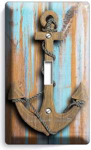 NAUTICAL ANCHOR RUSTIC WOOD LOOK SINGLE LIGHT SWITCH WALL PLATE ROOM HOME DECOR - Picture 1 of 1
