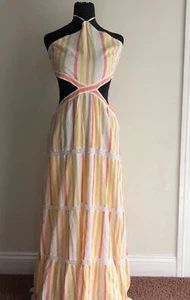 Maxi abito donna Aerie Halter con ritagli e pizzo XL a righe misto cotone nuovo con etichetta - Foto 1 di 11