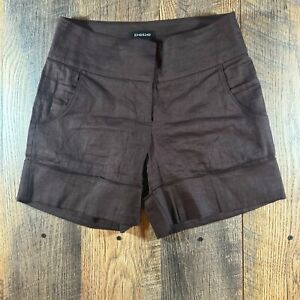 BEBE Shorts Womens Size 0 Brown Professional Dressy Linen Wide Cuff High Rise