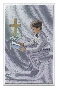 Dufex Foil Picture Print - Boy with Bible by Cross - size 3 x 4 3/4" - 3 Pack - Picture 1 of 1
