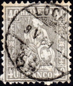 Svizzera - 1867/78 - 40 cent. grigio - usato - Unificato n.47 - Foto 1 di 1