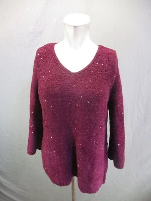 Suéter largo cálido con lentejuelas cuello redondo borgoña talla M de CHICO'S 909 Foto 1 de 4