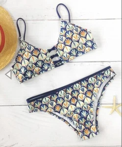 Mermaid Print Women’s 2 Piece Bikini Swimsuit Open Back Adjustable Straps Sz L - Picture 1 of 7
