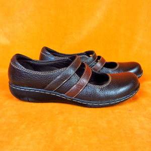 Clarks Bendables Womens Double Strap Mary Jane Shoes Size 7M Brown Leather