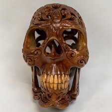 Sono Wood Carved Skull Skeleton Flexible Jaw Sculpture Gothic feeanddave