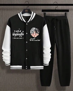 Tracksuit size 2xl men’s jacket sweatpants jogger black 2 piece outfit - Picture 1 of 3