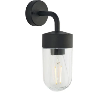 IP44 Outdoor Wall Light Curved Matt Black & Glass Shade Mini Nautical Lantern - Picture 1 of 5