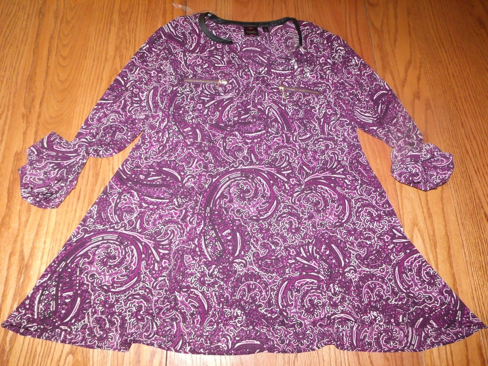 Women's Rafaella Claret Purple Tunic Blouse Medium Long 3/4 Sleeve Shirt
