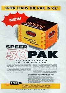 1962 Speer Ammo Bullets Thrifty 50 Pak Original Color Print Ad - Picture 1 of 1