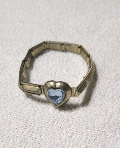 Vintage signiertes Japan Kinder Armband mit Aquamarin Glas Herz Stretch Metall - Bild 1 von 6
