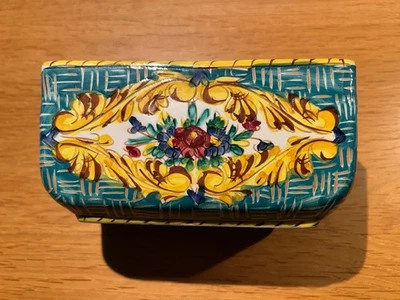 Retro Blumen Schälchen Keramik / ca.60er altDekor in grün /maisgelb TOP-Zustand - Bild 1 von 4