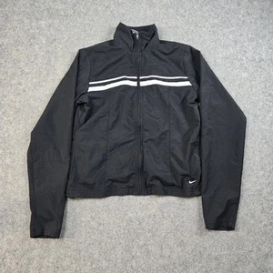 Vintage Nike Jacket Womens Medium Black Full Zip Windbreaker Striped Athletic - Picture 1 of 17
