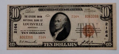 Louisville, KY - 1929 $10 The Citizens Union NB - CH# 2164 - Image 1 of 2