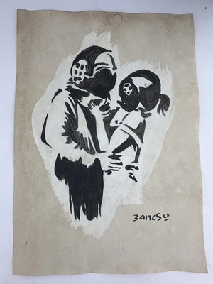 Pintura artística Banksy certificado de autenticidad dibujo original papel vintage firmado Foto 1 de 3