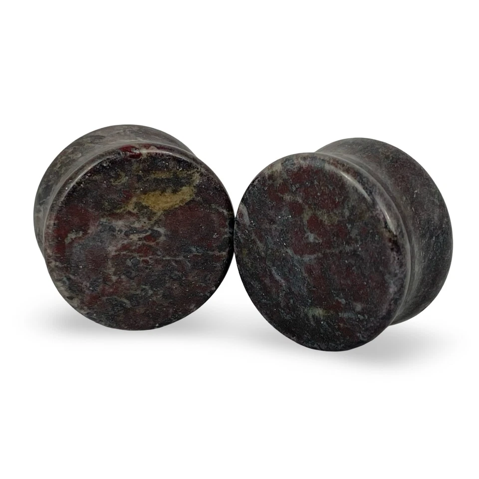 Par de tapones de doble llamarada de piedra de sangre de pollo (STN-658) medidores de oído ELIGE EL TAMAÑO Foto 1 de 4