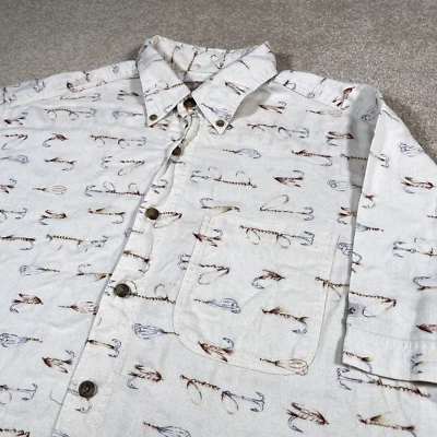 Шерстяная рубашка мужская XL на пуговицах белая с узором рыбные приманки уличный воротник работа - Изображение 1 из 4