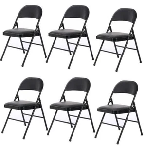 6 Pack Commercial Contoured Folding Chairs Set Steel Frame Seat Black - Picture 1 of 10