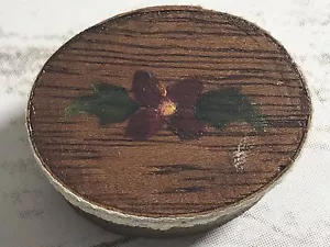 Miniature Hand Painted Flower Wood Folk Art Oval Lined Box Lace Trim - Picture 1 of 4