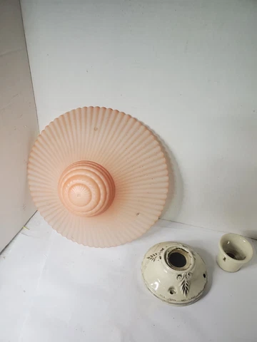 Vintage 11"  Opalescent Peach Glass 3-Hole ceiling light fixture Cover