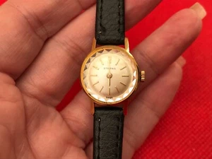 Eterna 18k Gold Plated Ladies Wrist Watch (used /Replacement Leather Strap)GC - Picture 1 of 6