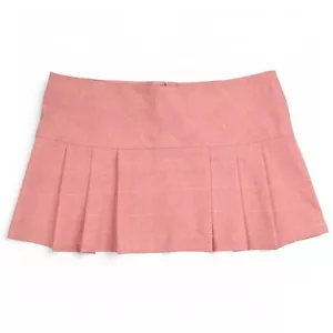 Vtg Y2K Pleated Micro Mini Skirt L Low Rise Pastel Pink Plaid Preppy Goth Barbie - Picture 1 of 15