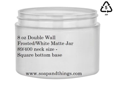 8 oz FROSTED/White DOUBLE WALL Jar 89/400 w/ CHOICE of caps - 24 jars & 24 lids - Image 1 of 4