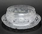 Lovely American Or English Intaglio Cut Glass Rose Garland Bowl And Saucer