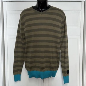 RUSTY Men's Sweater "DON'T SWEAT IT" GREEN STRIPED SIZE LARGE NWT - Picture 1 of 10