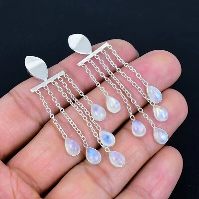 Encantadores Pendientes Piedra Lunar Sólida Plata de Ley 925 Joyería Regalo Perfecto Reino Unido Foto 1 de 4