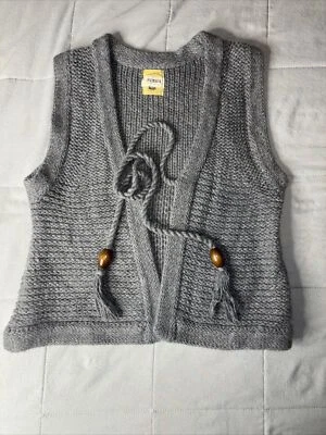 Chaleco FOSSIL Gris Tejido Mezcla Angoria Top Sin Mangas Corbata Cinturón Talla Mediana (H1) Foto 1 de 4