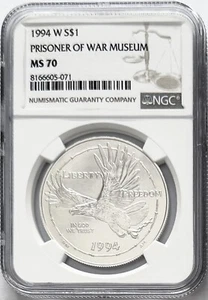 1994 W Prisoner Of War Museum POW Silver Commemorative Dollar NGC MS70 - Picture 1 of 2