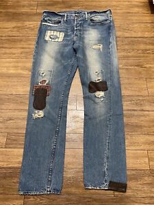 Polo Ralph Lauren Distressed Repaired Aztec Jeans Men’s 34x32 Blue Slim Style
