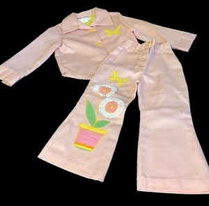 Just Girls Vintage Pantsuit Pink With Appliqué Flowers Snaps Size 4T - Picture 1 of 11
