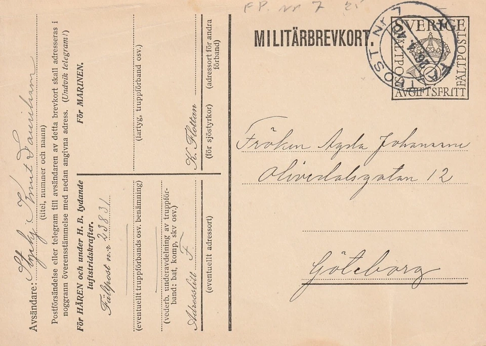 SUECIA: Correo militar, papelería postal militar 1940, puesto de campaña 7. Foto 1 de 1