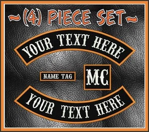 CUSTOM EMBROIDERED 4 PIECE 13" MC ROCKER PATCH SET MOTORCYCLE BIKER CLUB USA - Picture 1 of 9