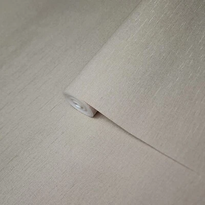 Rollo de papel tapiz moderno texturizado tela imitación seda topo avena contemporánea lisa Foto 1 de 4