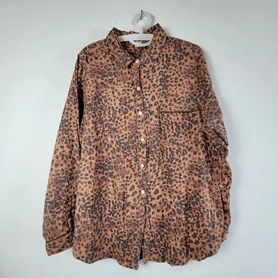 Aerie Womens XL Brown Cheetah Leopard Print Pajama Shirt Top Long Sleeve New - Image 1 of 4